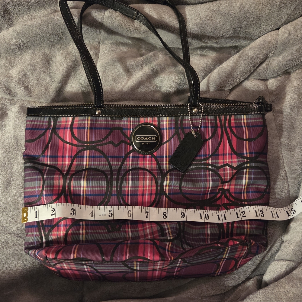 Coach Vibrant Pink and Black Plaid Tote